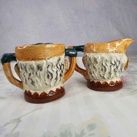Vintage Ceramic Old Man Face Creamer‎ and Sugar Bowl Set with Lids - Picture 2 of 10